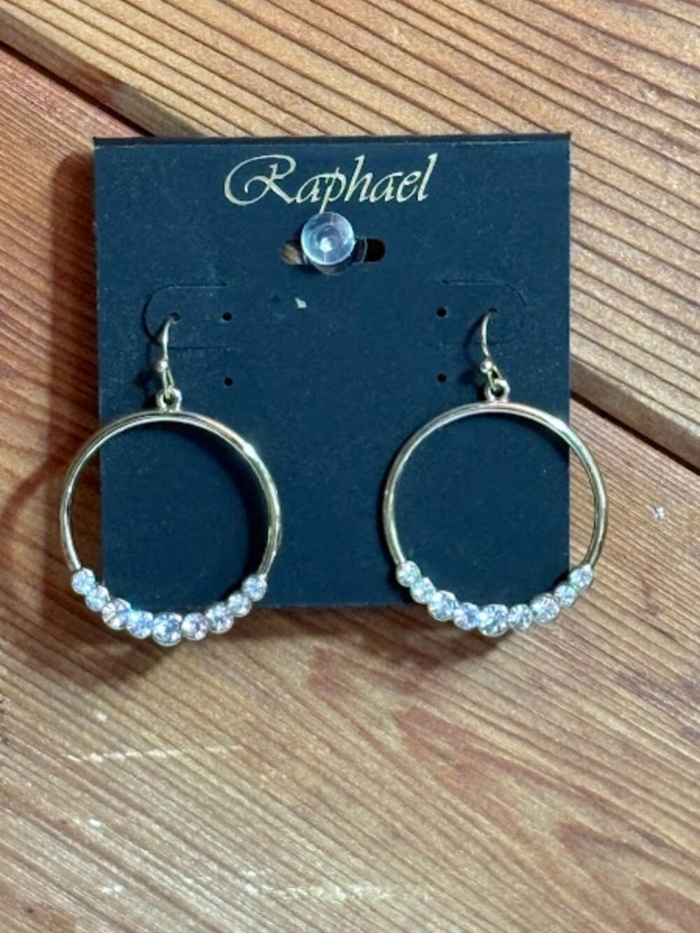 Rhinestone Gold-Tone Hoop Earrings By Raphael 1.5"